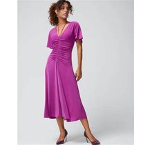 Women's Short-Sleeve Ruched Front Midi Dress In Magenta Purple Size XXS | White House Black Market