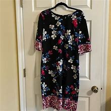 Nine West Dresses | Nine West Floral Print 3/4 Length Sleeve Dress | Color: Black/Pink | Size: 16