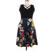 Moyabo Casual Dress - A-Line Scoop Neck Sleeveless: Black Floral Dresses - Women's Size Medium