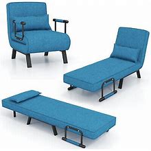 Folding 5 Position Convertible Sleeper Bed Armchair Lounger Chair W/Pillow Blue