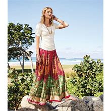 268577 Soft Surroundings Alfonso Del Mar Long Maxi Skirt Printed Lace Smocked XS