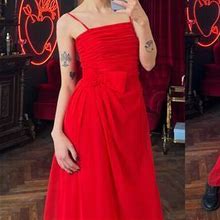Vintage Red Evening Dress, Chiffon Sleeveless Maxi Dress, Formal Dress
