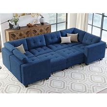 Belffin Modular Sectional Sleeper Sofa Bed With Storage Seat Reversible Modular Convertible Sectional Couch Blue