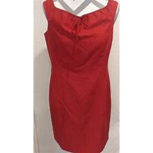Maggy London Petites Red Linen Blend Shift Sleeveless Dress. Pleated
