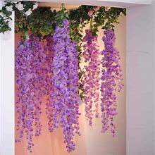 Lavender Lilac Artificial Silk Hanging Wisteria Flower Garland Vines | Elaborated 5 Full Strands In 1 Bush 42" By Efavormart