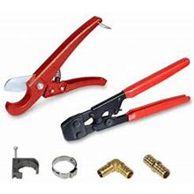 The Plumber's Choice PEX Plumbing Kit - Crimper, Cutter Tool With Lock Hook, 1/2 in. Elbow Cinch And Half Clamp