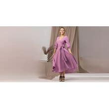 Cottagecore Style Plus Size Wedding Guest Dress, Petite Midi Cocktail Dress, Simple Wrap Around Linen Dress,Rose Pink Summer 50S Style Dress