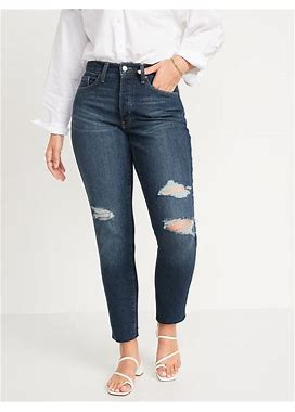 Old Navy Curvy High-Waisted OG Straight Ripped Cut-Off Jeans For Women