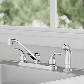 Project Source Dover Chrome Single Handle Low-Arc Kitchen Faucet (Deck Plate And Side Spray Included) | F8F11095CP