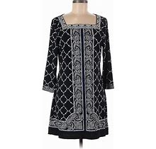 White House Black Market Casual Dress Square 3/4 Sleeve: Black Paisley Dresses - Women's Size Medium