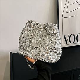 Shiny Sequins Bucket Bag, Trendy Mini Chain Crossbody Bag, Luxury Handbag For Women,All-New,Temu