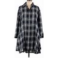 Kaktus Casual Dress - A-Line Collared Long Sleeves: Gray Plaid Dresses - Women's Size Large