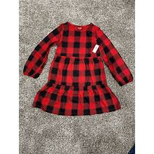 Old Navy Dresses | Old Navy Girls L 10 12 Dress Pleated Buffalo Plaid Red Long Sleeve Cotton K1 | Color: Red | Size: Lg