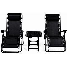 3 PCS Zero Gravity Chair Folding Lounge Table Chair Set - Black