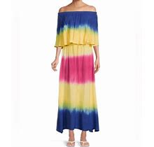 Area Ombre Off The Shoulder Vibrant Tie Dye Maxi Dress Size S