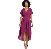 Maggy London Women's Faux Wrap High-Low Dress With Pleat Details Event Occasion Date Guest Of Wedding