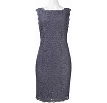 Adrianna Papell Dress Lace Boatneck Sleeveless Sheath Grey Cocktail Dress Size 8