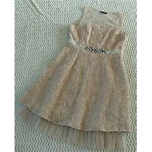 Ryu Boutique Lace Rosette Sleeveless Dress In Champagne W/ Beaded