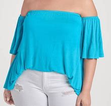 Women's Off-The-Shoulder Top - Blue Atoll, Size 2X By Venus