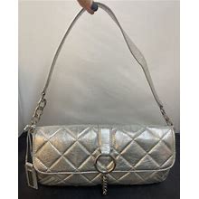Antonio Melani Silver Quilted Leather Handbag Purse Clutch