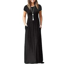 Viishow Women's Short Sleeve Loose Plain Maxi Dresses Casual Long Dresses With P
