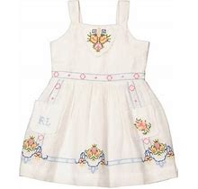 Polo Ralph Lauren Girls White Floral Embroidered Linen Dress, Size 4/4T