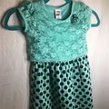 Healthtex Dresses | Healthtex | Girls Teal Colored Dress With Floral Lace & Polka Dots | Color: Black/Green | Size: 5Tg