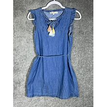 Loft Dresses | Ann Taylor Loft Blue Chambray Dress Womens Xs Petite Xsp Ruffle Tassel Tie | Color: Blue | Size: Xsp