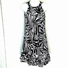 Msk Dresses | Sundress Palm Print Ruffled Grecian Halter Stretch Black White Pink Sparkly | Color: Black/White | Size: S