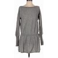 Qi Cashmere Casual Dress - Mini Boatneck Long Sleeves: Gray Dresses - Women's Size Small