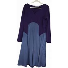 Luna Luz Dresses | Luna Luz Women's Sz L Colorblock Lined Faux Wrap Surplice Silk Dress Long Sleeve | Color: Gray/Purple | Size: Large