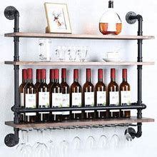 Williston Forge Aprille Wall Mounted Wine Bottle & Glass Rack Metal In White/Black/Brown | 35 H X 36 W X 7.8 D In | Wayfair