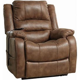 Signature Design By Ashley Yandel Faux Leather Electric Power Lift Recliner For Elderly, Brown