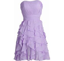 Lilac Pleated Strapless Chiffon Short Bridesmaid Dress With Ruffle Ski