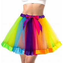 Women's Rainbow Tulle Tutu Skirts Adult 80S Tutu Skirt Party Dance Skirt Halloween Tutu Colorful Running Skirts For Women And Girls