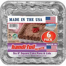 Handi-Foil Aluminum 8-Inch Square Cake Pan With Lid 6Ct, Dimensions 8" W X 8" L X 1.4" D