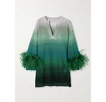 Valentino Garavani Feather-Trimmed Degrade Metallic Knitted Mini Dress - Women - Green Dresses - XL