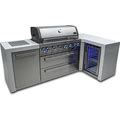 Mont Alpi 805 Deluxe 90 Degree Natural Gas Island Grill W/ Refrigerator Cabinet, Infrared Side Burner, & Rotisserie Kit - Silver Stainless Steel New