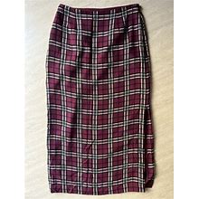 Petite Sophisticate Women's Size 2 Maroon Plaid Long Skirt Silk Lining