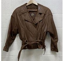 Adventure Bound Women's Leather Jacket W/Zip Out Liner Brown Vnt Large