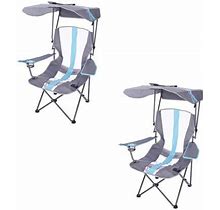 Kelsyus Premium Portable Camping Folding Outdoor Lawn Chair W/ 50+ UPF Canopy, Cup Holder, & Carry Strap, Blue & Gray (2 Pack)