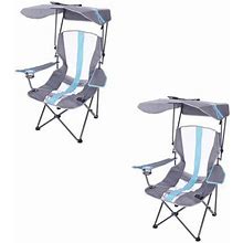 Kelsyus Premium Portable Camping Folding Outdoor Lawn Chair W/ 50+ UPF Canopy, Cup Holder, & Carry Strap, Blue & Gray (2 Pack)