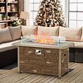 Vicluke 44 Inch Aluminum Propane Fire Pit Table W/Faux Ledgestone, Hand-Painted Table Top, 50,000 BTU Fire Table W/CSA Certification, Wind Guard