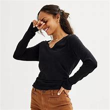 Women's Sonoma Goods For Life® Everyday V-Neck Long Sleeve Tee, Size: Small, Black