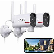 DEKCO 2 Pack Outdoor Security Camera With 2K Color Night Vision, Pan Rotating 180° Wired Wifi Camera Support 24/7 Recording, 2.4&5G Wifi, AI Human
