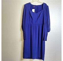 Escada Square Neck Sheer Sleeves Silk Cocktail Dress Royal Blue Sz