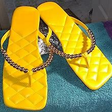 Chicme Shoes | Chicme Quilted Beaded Decor Toe Flat Sandals | Color: Yellow | Size: 5.5-6
