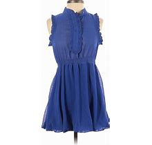 S Line Casual Dress - Mini High Neck Sleeveless: Purple Print Dresses - Women's Size Small