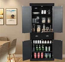 Gymax Freestanding Kitchen Cabinet Pantry Cupboard W/Adjustable Shelves Black