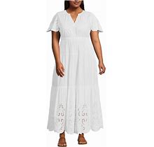 Lands' End Women's White Plus Tiered Eyelet Maxi Dress - - - 3X